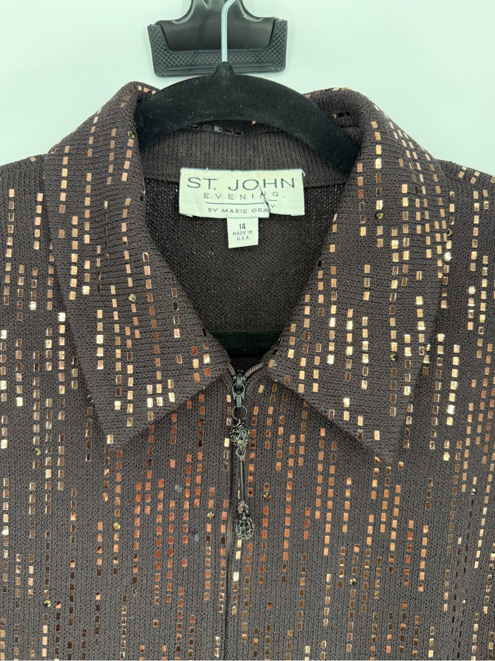 St John Evening By Marie Gray Vintage Sequin Knit Zip Jacket 14 Statement Glam - Picture 3 of 15